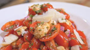 Tomato Mozzarella and Onion Salad Close Up